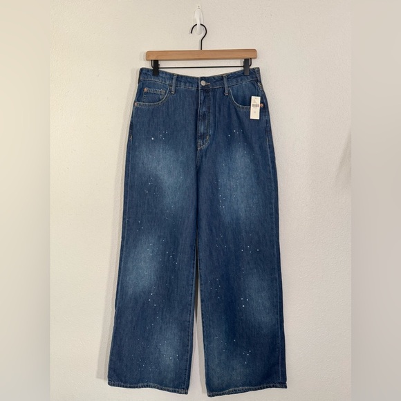 Pilcro Anthropologie The Annie Wide Leg Splatter Medium Wash Jeans Size 30 NEW - Picture 3 of 10